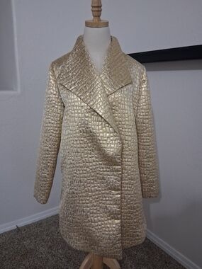 Chico's Metallic Gold Textured Pea Coat
